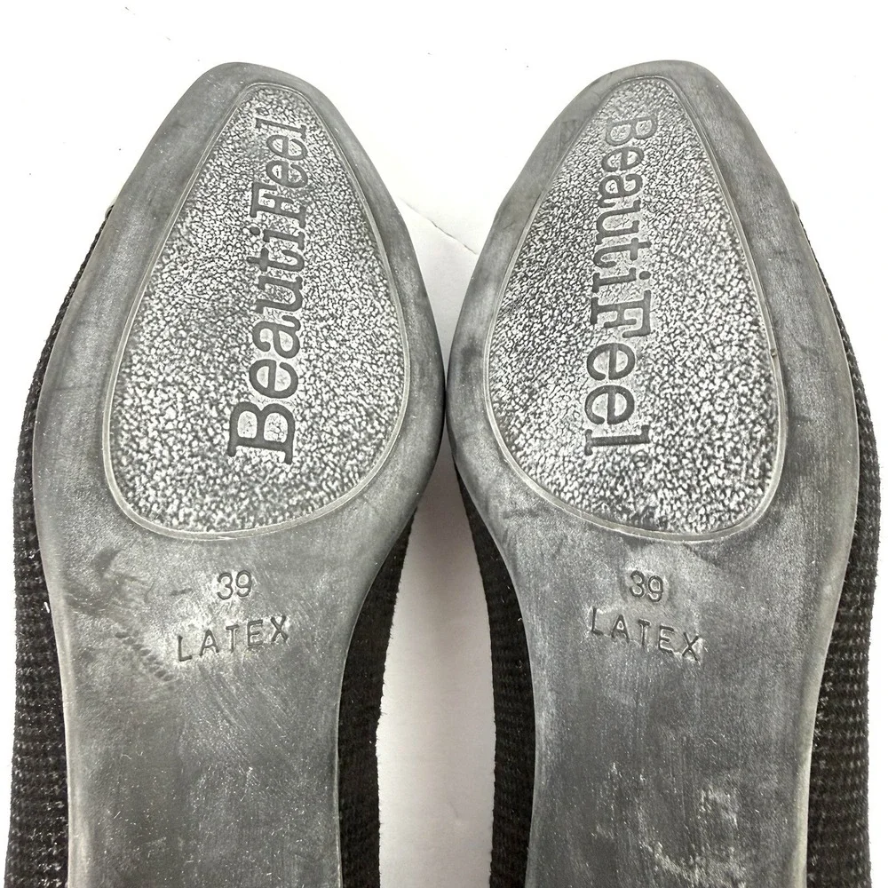 Beautifeel Shoes 39 Black Leather Scale Slip On Heels Womens 8.5 Made In Israel